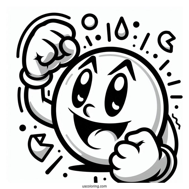 Pac-Man Coloring Page With Fist In The Air