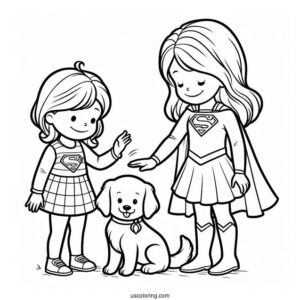 Supergirl Coloring Page Helping A Little Girl And Her Dog