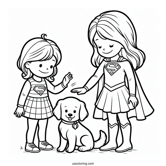 Supergirl Coloring Page Helping A Little Girl And Her Dog