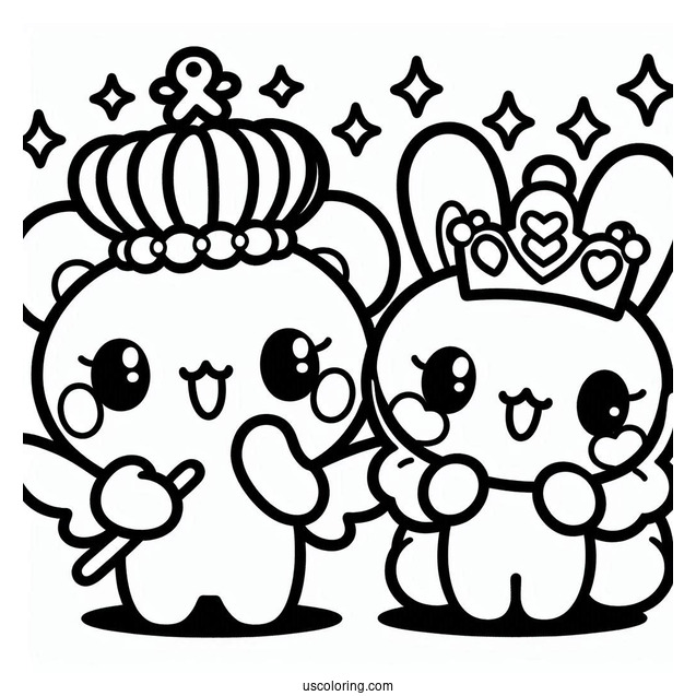 Kawaii Pochacco Coloring Page And Cinnamoroll Wearing Crowns For Kids