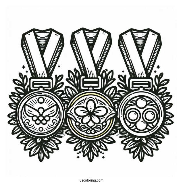 Gold, Silver, And Bronze Olympics Coloring Page Of Medals