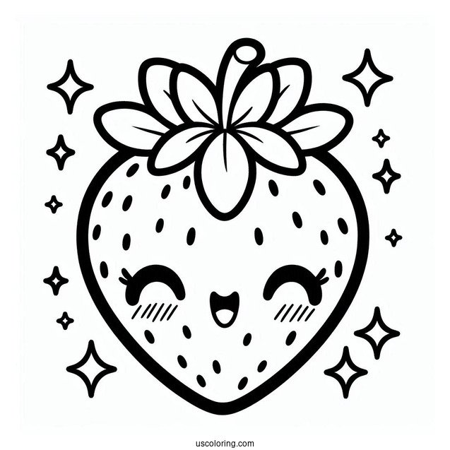 Cute Kawaii Strawberry To Color