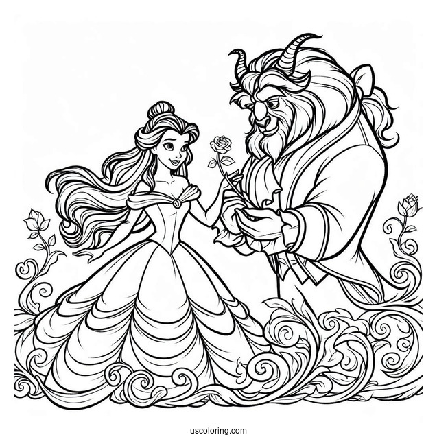 The Beast And Princess Belle To Color