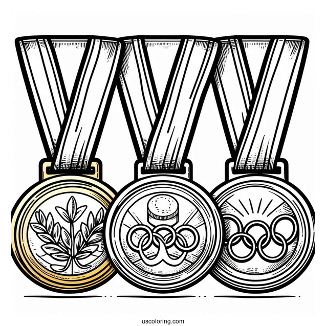 Gold, Silver, And Bronze Olympics Coloring Page Of Medals
