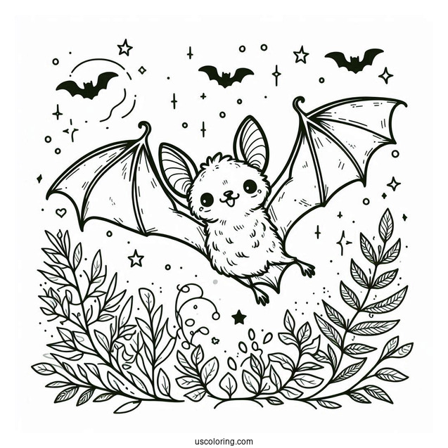 Little Brown Bat Coloring Page In The Air