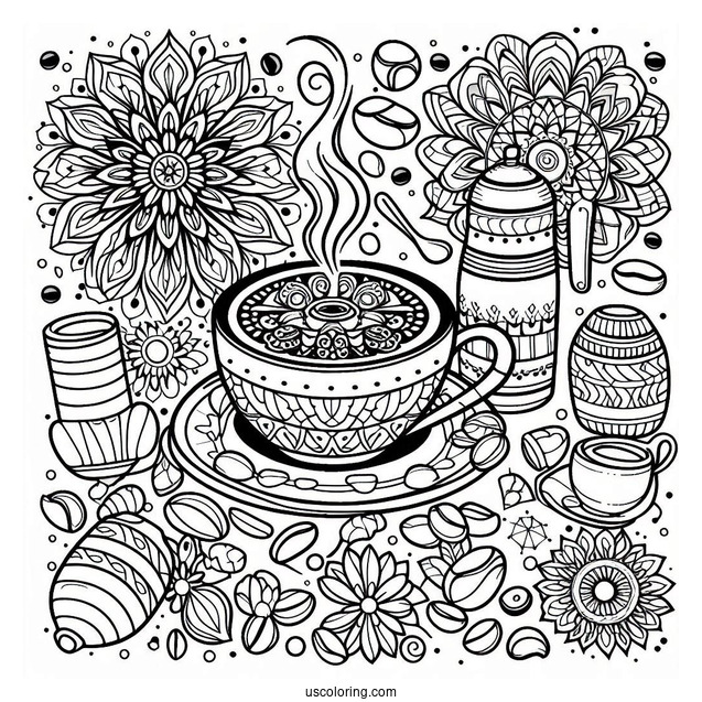 Easy Coffee Coloring Pages Of Mandala