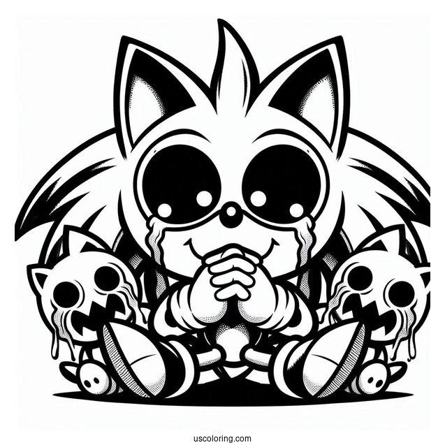Scary Sonic Exe Coloring Page In Front Of Crying Tails