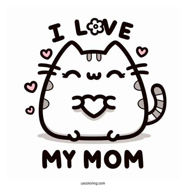 I Love My Mom Pusheen Coloring Page