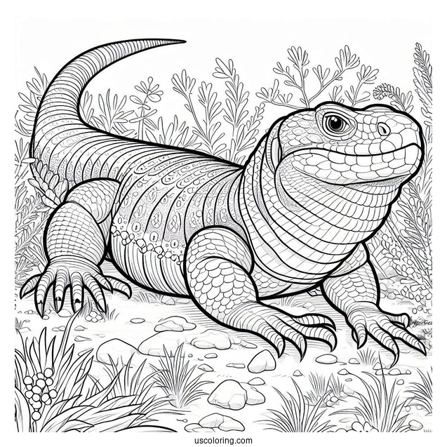 Lizard Coloring Page of Large Egyptian Uromastyx On Field