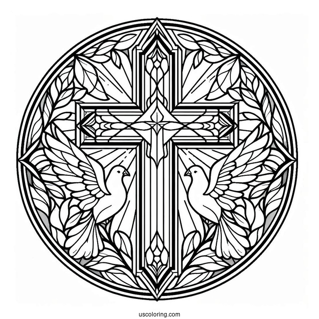 Simple Stained Glass Cross With Dove