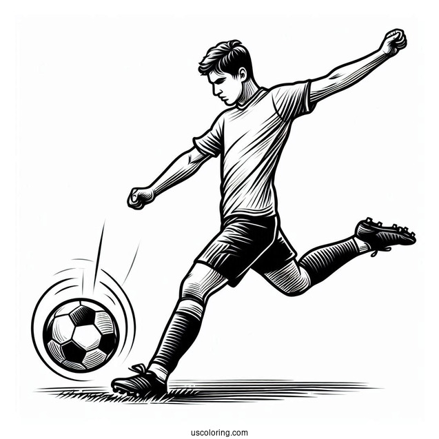 Soccer Player Kicking For Goal To Color