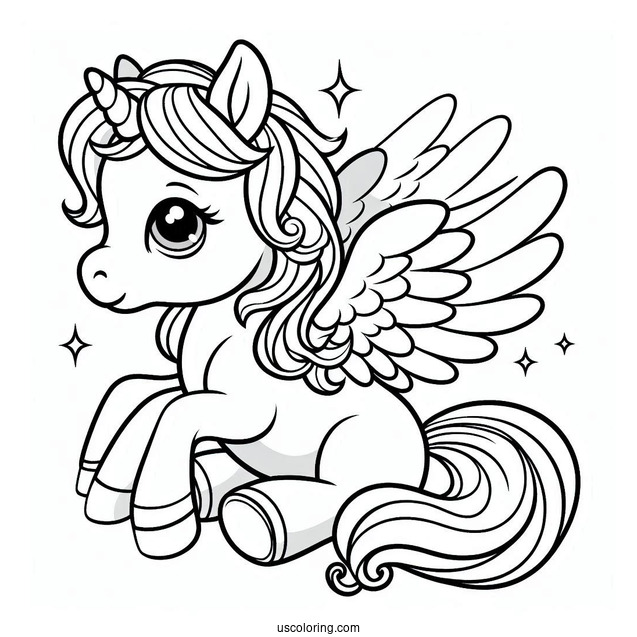 Baby Pegasus Coloring Page Outline For Preschoolers