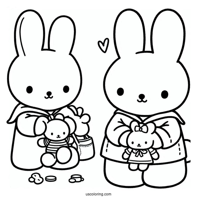 Easy Miffy Coloring Page Holding Stuffed Bear For Kids