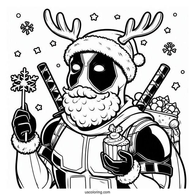 Christmas Themed Deadpool Coloring Page