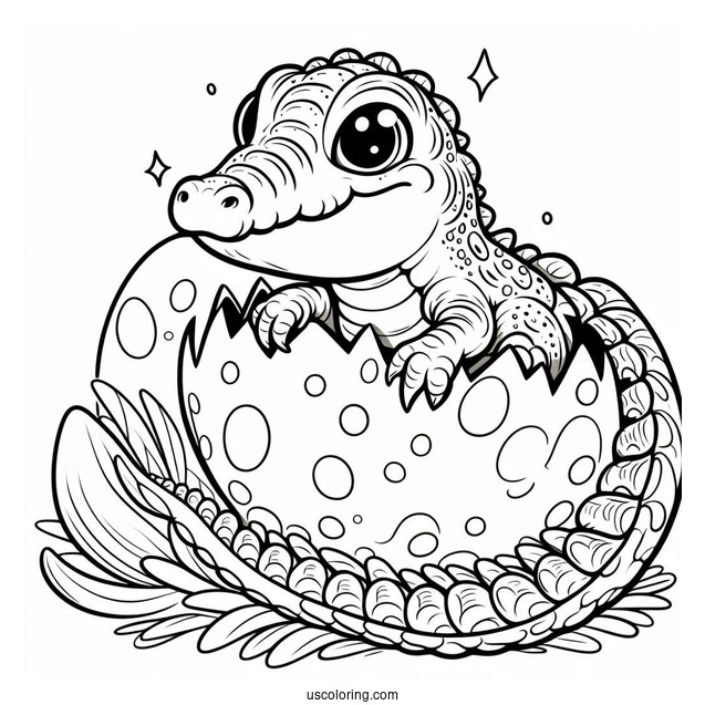 Coloring Page Of Baby Crocodile Hatching From Egg
