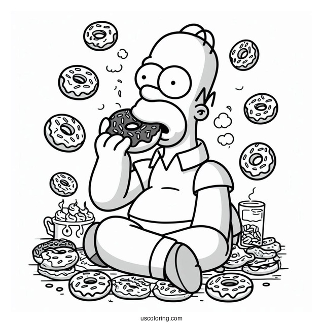 Homer Eating Donut Coloring Page