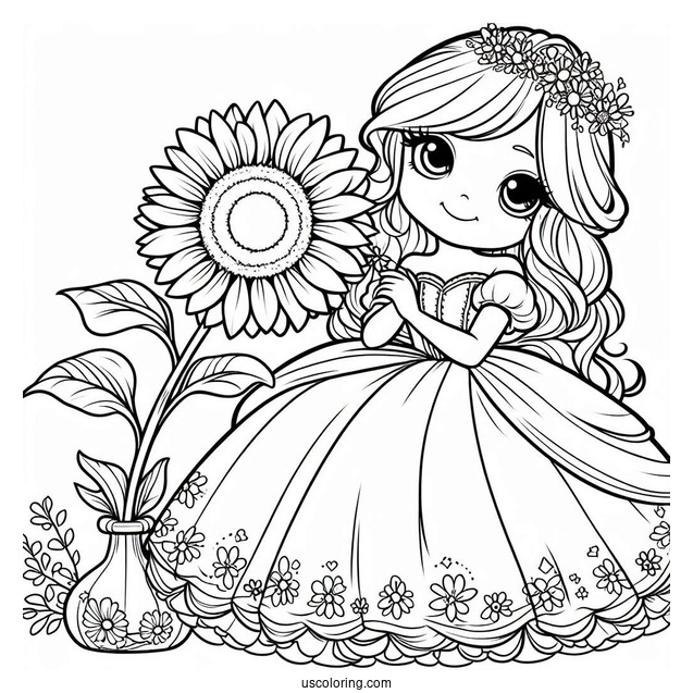 Princess Daisy Coloring Page With Sunflower