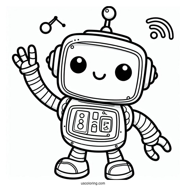 Cartoon Robot Smiling And Waving Coloring Page For Preschoolers