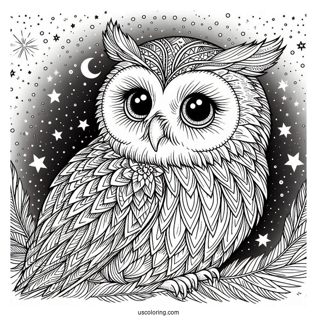 Owl With Intense Eyes Under Starlight