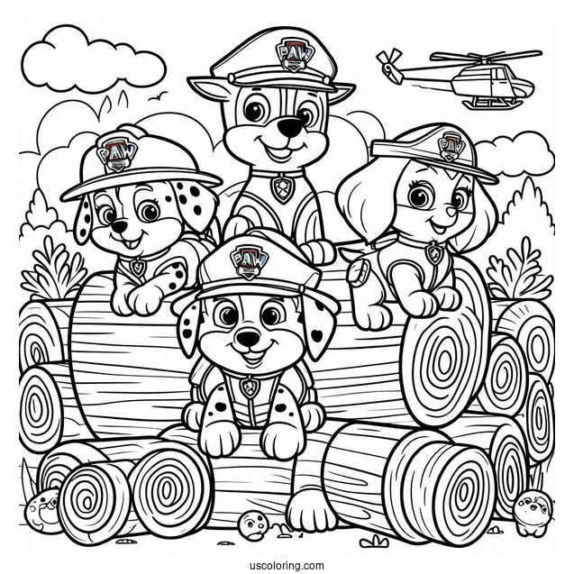 Paw Patrol Log With Friends Coloring Sheet