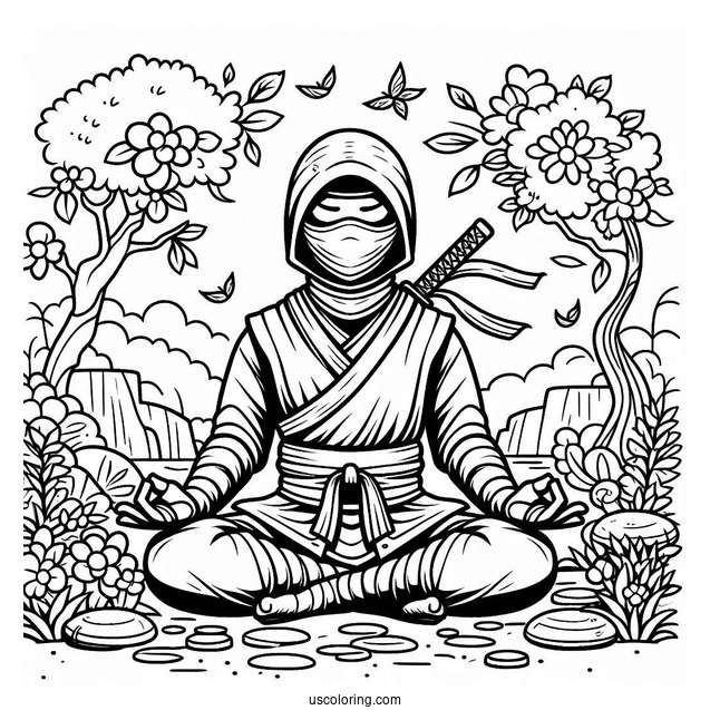 Ninja Meditating In A Japanese Garden