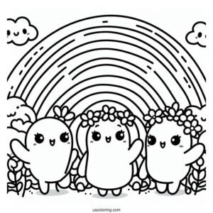 Pink, Blue, And Green Rainbow Friends Coloring Page Waving