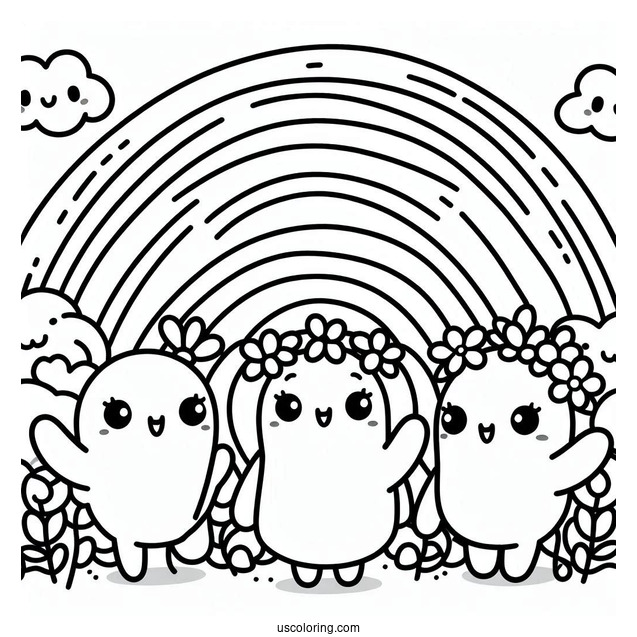 Pink, Blue, And Green Rainbow Friends Coloring Page Waving