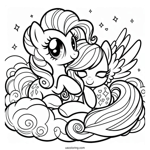 Pinkie Pie Coloring Page And Applejack Hugging On A Cloud