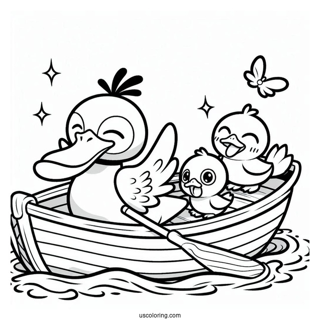 Psyduck Coloring Page On A Boat With Quaxly, Farfetch'd, And Sirfetch'd Ludicolo,