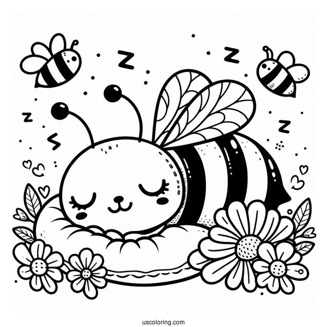 Sleeping Bee Coloring Page For Preschoolers