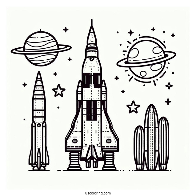 Simple Outline Of Saturn V Rocket To Color