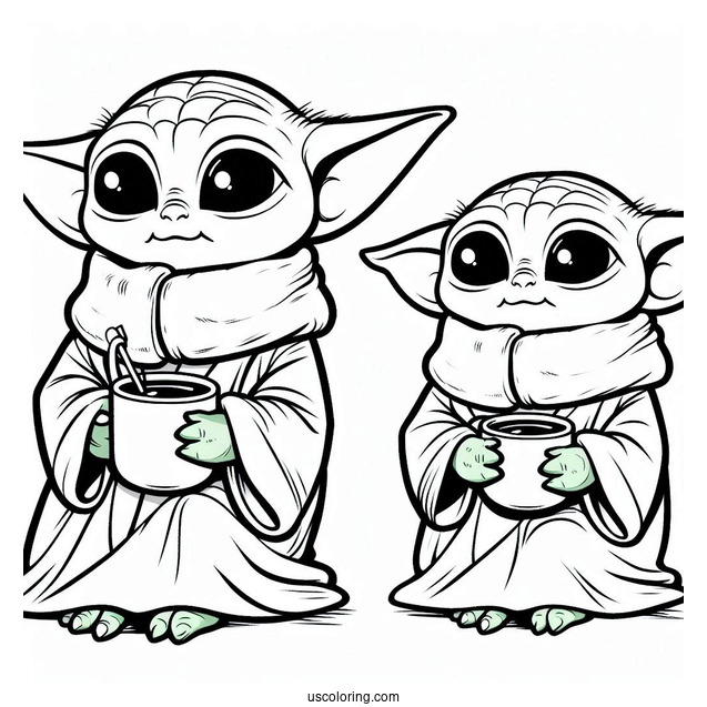 Cute Kawaii Baby Yoda Drinking Tea