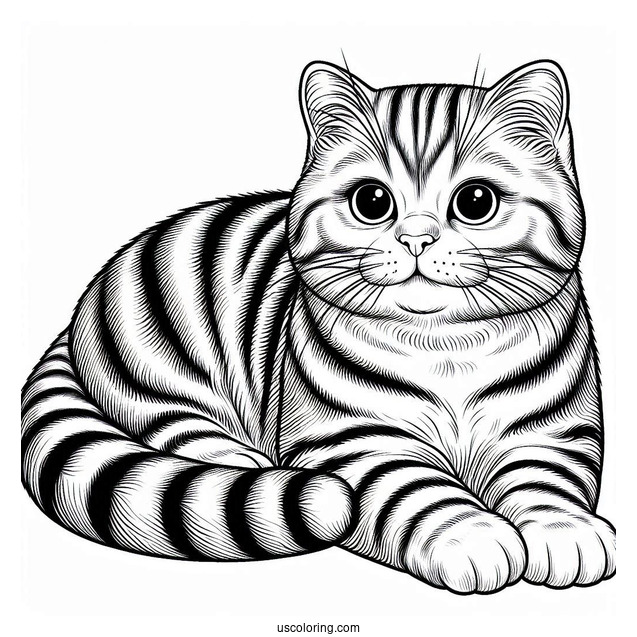 Coloring Page Of Realistic Striped Cat