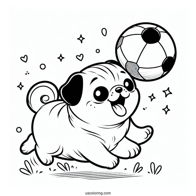 Happy Pug Chasing After Ball