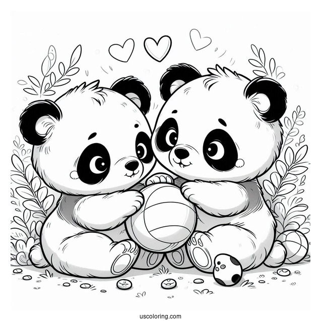 Two Baby Pandas Playing Coloring Sheet