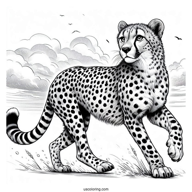 Realistic Cheetah Coloring Page In Mid Run