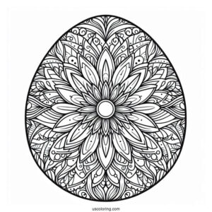 Intricate Flower Mandala Easter Egg Coloring Page For Adults