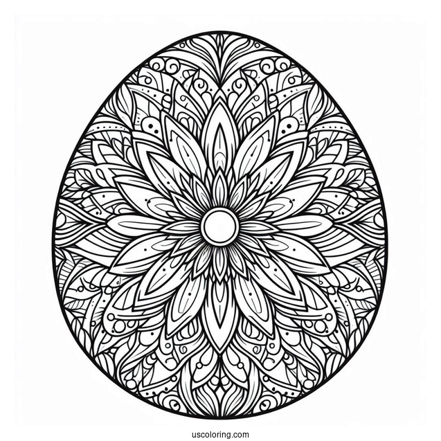 Intricate Flower Mandala Easter Egg Coloring Page For Adults