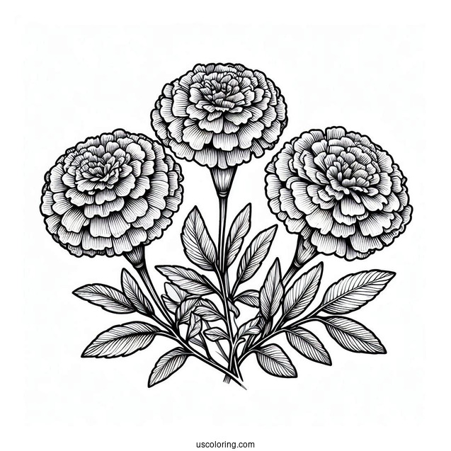 Flower Coloring Pages Of Three Marigold