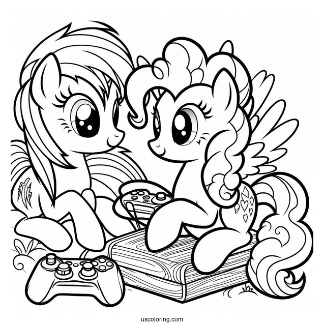 Pinkie Pie Coloring Page And Rainbow Dash Playing Video Games