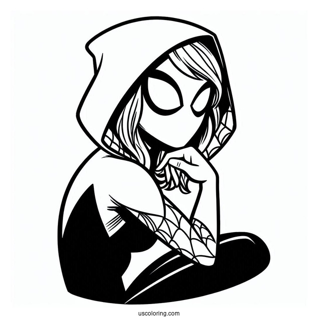 Easy Outline Of Spider-Gwen Coloring Page At Night For Preschoolers