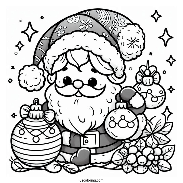 Santa With Christmas Lights To Color For Kids