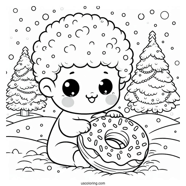 Baby Donut Coloring Page Playing In The Snow On Christmas