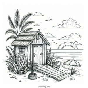 Small Beach Shed With Weeds Coloring Page