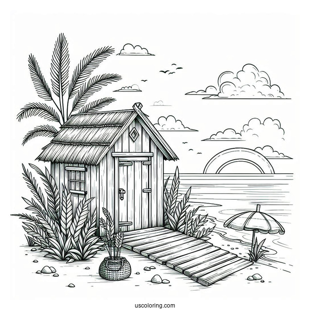 Small Beach Shed With Weeds Coloring Page