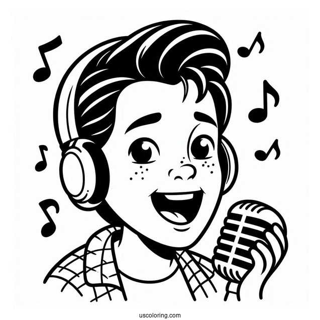 Sing Coloring Page Of Easy Johnny With Earphones On