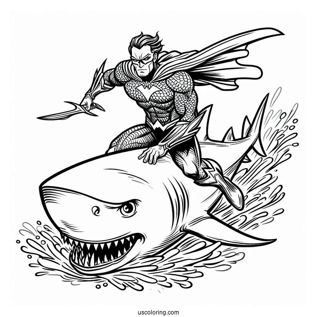 Aquaman Coloring Page Riding On A Shark