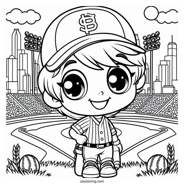 Smiling Baseball Coloring Page at the Ballpark