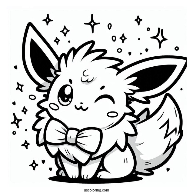 Kawaii Jolteon Coloring Page With Bowtie Winking For Preschoolers
