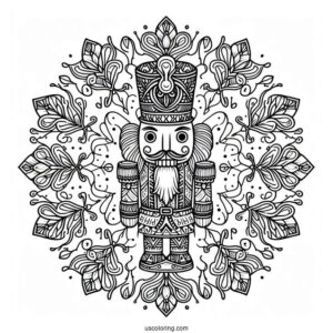 Nutcracker Coloring Page Inside A Snowflake Mandala